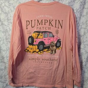 Simply Southern Women's Peach Long Sleeve Tee Size Medium Fall Jeep Pumpkins
